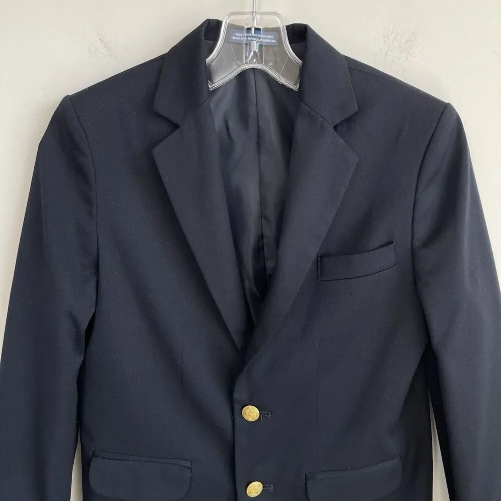 Izod Kids Boys Blazer Jacket Size 12 Navy Blue Gold Button Formal Preppy